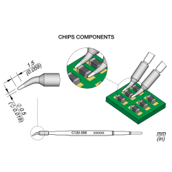 JBC C120 006 TWEEZER CARTRIDGE A = 0.5 mm B = 1.5 mm Conical Bent Diam. 0.5