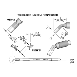 JBC C210 015 TIP CARTRIDGE A = 1.2 mm B = 0.8 mm C = 5 mm D = 2.3 mm Special Diam. 0.8