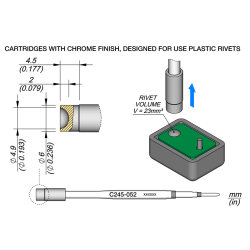 JBC C245 052 TIP CARTRIDGE A = 6 mm B = 4.9 mm Heat Stacking Diam. 4.9