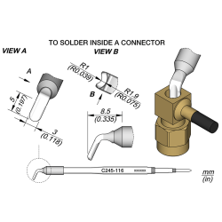 JBC C245 116 TIP CARTRIDGE A = 1.4 mm B = 0.9 mm C = 5 mm D = 3 mm Special R.1