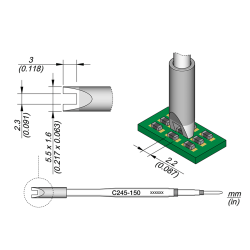 JBC C245 150 TIP CARTRIDGE A = 2.2 mm B = 3.5 mm Cartridge Chip 2.2 S2