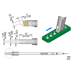 JBC C245 667 TIP CARTRDIGE A = 3.25 mm B = 1.25 mm C = 12 mm D = 4 mm E = 3 mm Cartridge Drag Soldering 1.25 S1 L