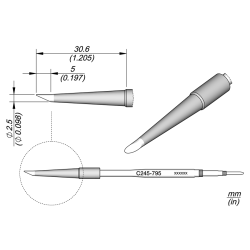 JBC C245 795 TIP CARTRIDGE 2.5 mm Cartridge Bevel Diam. 2.5