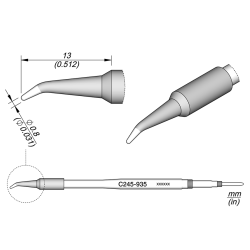 JBC C245 935 TIP CARTRIDGE 0.8 mm Conical Bent Diam. 0.8