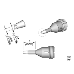 JBC C360 001 TIP A = 1 mm B = 0.6 mm max. pin = 0.4 Through hole desoldering Diam. 0.6