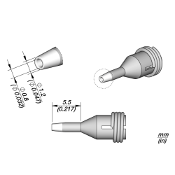 JBC C360 002 TIP A = 1.2 mm B = 0.8 mmmax. pin = 0.6 Through hole desoldering  Diam. 0.8