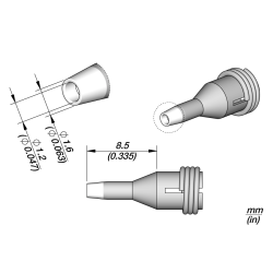 JBC C360 004 TIP A = 1.6 mm B = 1.2 mm max. pin = 1 Through hole desoldering  Diam. 1.2