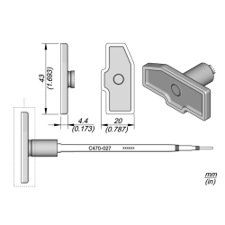 JBC C470 027 TIP CARTRIDGE A = 43 mm B = 20 mm RF Shield Removal 43 x 20