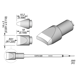 JBC C470 029 TIP CARTRIDGE A= 14 x 3 mmR = 31 Cartridge Round Connector R31