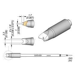 JBC C470 031 TIP CARTRIDGE A = 6 x 1.8 mm B = 3.2 mm Cartridge Round Connector Diam. 3.2