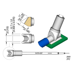 JBC C470 037 SOLDER TIP A = 12.7 x 1.9 mm B = 8 mm C = 5 mm Cartridge Round Connector Diam. 8.0