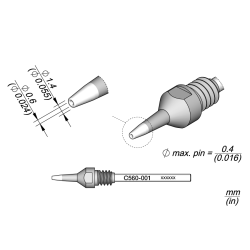 JBC C560 001 DESOLDER TIP A = 1.4 mm B = 0.6 mmmax. pin = 0.4 Through hole desoldering Diam. 0.6