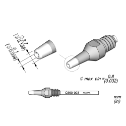 JBC C560 003 DESOLDER TIP A = 2.7 mm B = 1 mmmax. pin = 0.8 Through hole desoldering Diam. 1