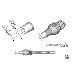 JBC C560 005 DESOLDER TIP A = 3.4 mm B = 1.5 mmmax. pin = 1.3 Through hole desoldering Diam. 1.5