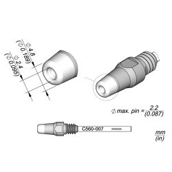 JBC C560 007 DESOLDER TIP A = 4.8 mm B = 2.4 mmmax. pin = 2.2 Through hole desoldering Diam. 2.4